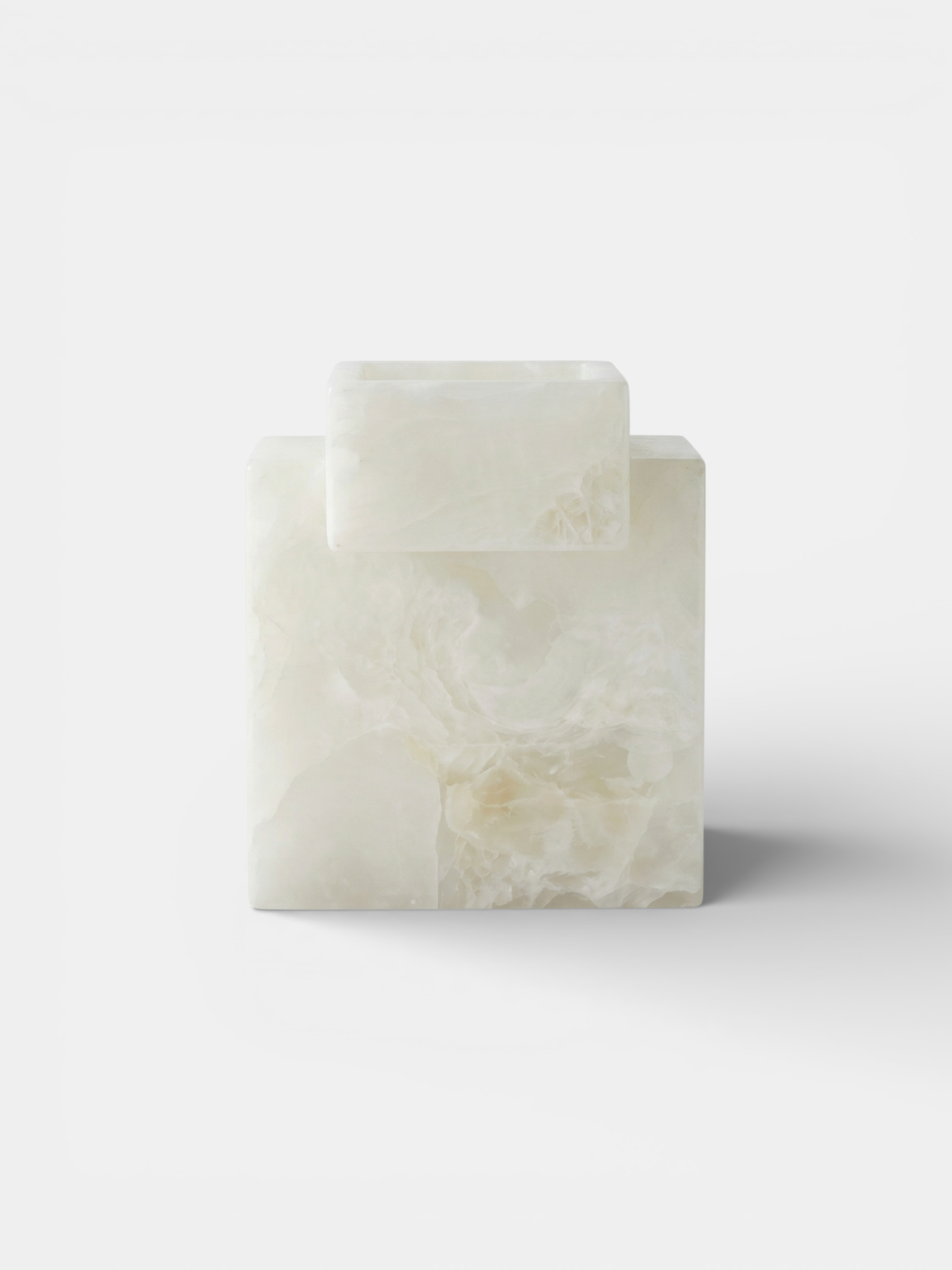 MARBERA white onyx Gaia vase - luxury Italian marble home decor front view sculptural design