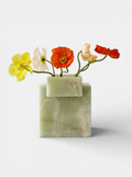 Green onyx Gaia vase front view - Italian luxury marble decorative vessel with elegant curves