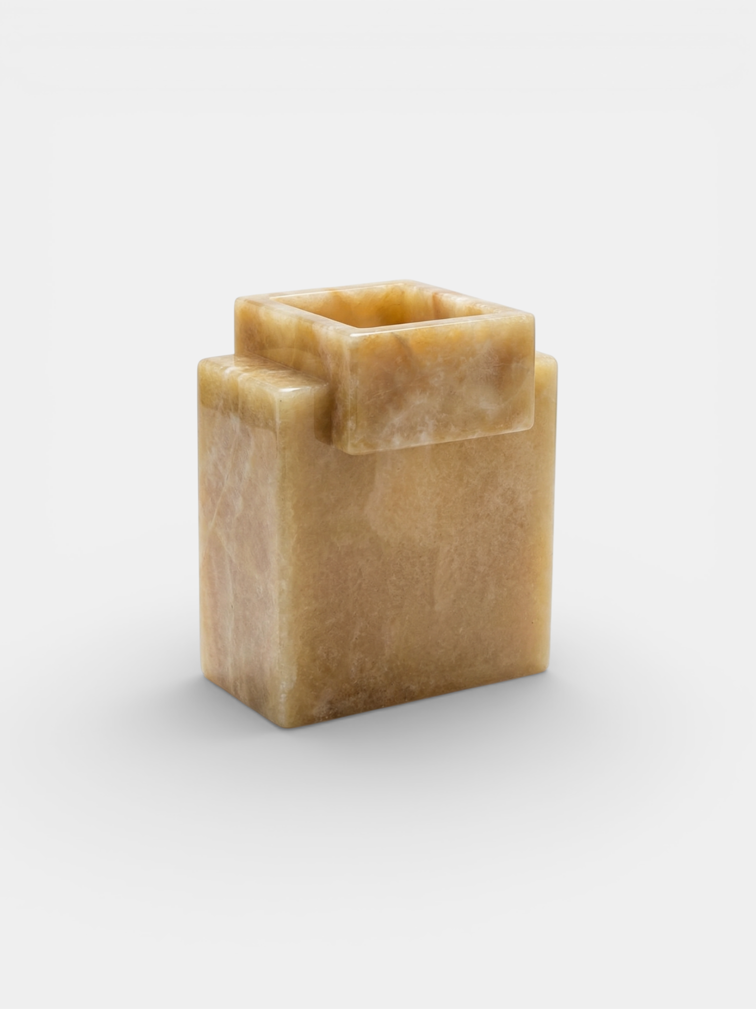 Honey onyx Gaia vase three-quarter left view - premium Italian marble decor piece with warm amber tones