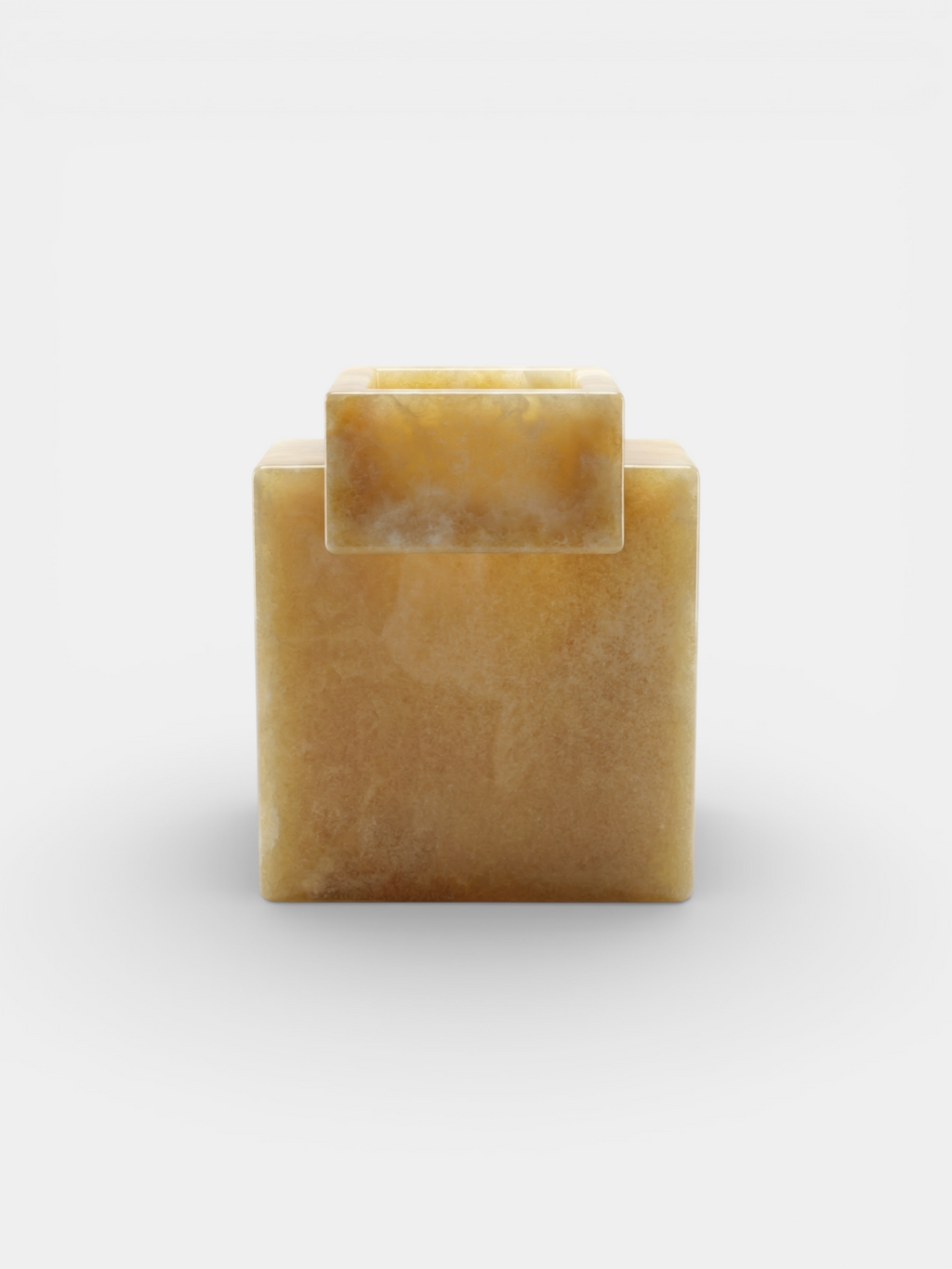 Back view of honey onyx Gaia vase - Italian luxury marble home accent with translucent golden patterns