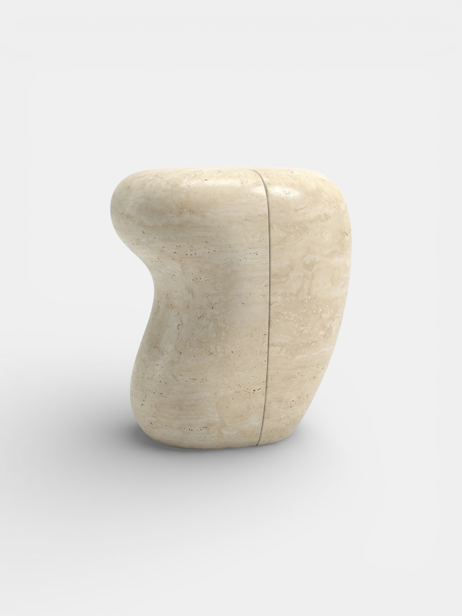 Beige travertine marble side table showing curved geometric form - handcrafted Italian furniture