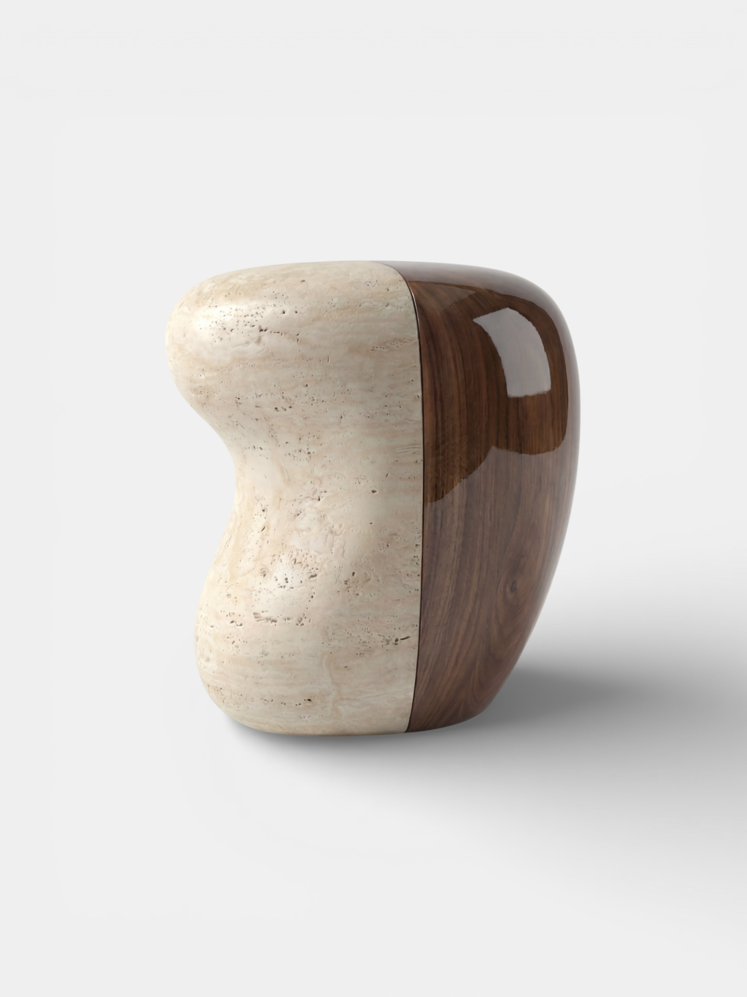 MARBERA Yosho glossy wood travertine - elegant Italian luxury mixed material side table detail