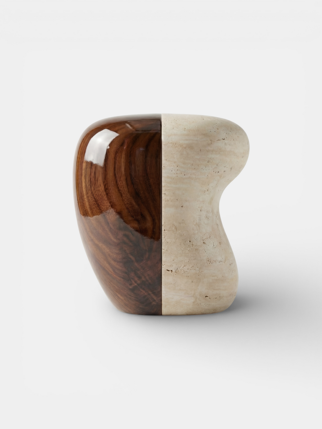 Yosho wood travertine table MARBERA - premium Italian luxury mixed stone furniture side angle