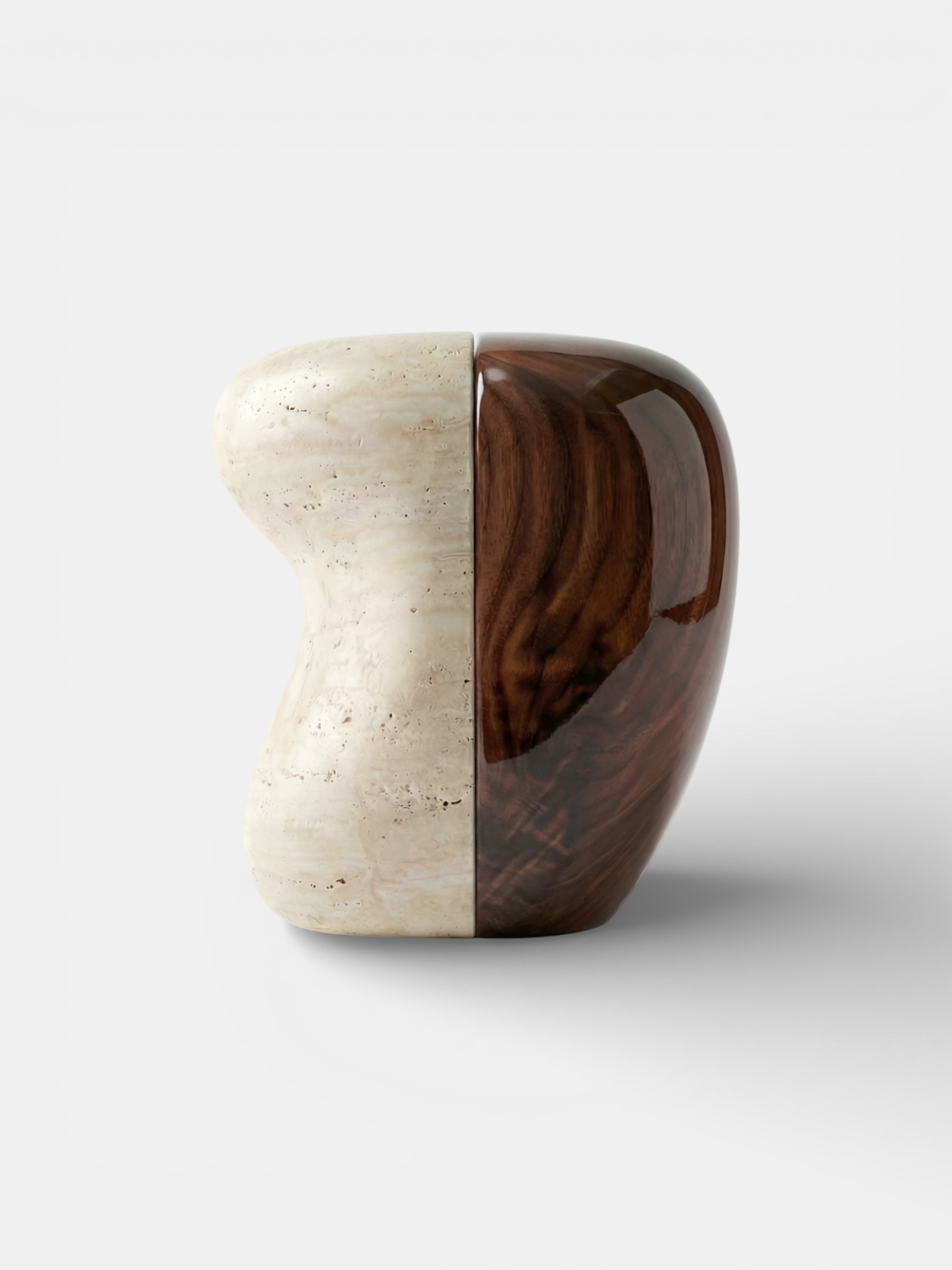 MARBERA Yosho side table glossy wood travertine - luxury Italian mixed material furniture main view