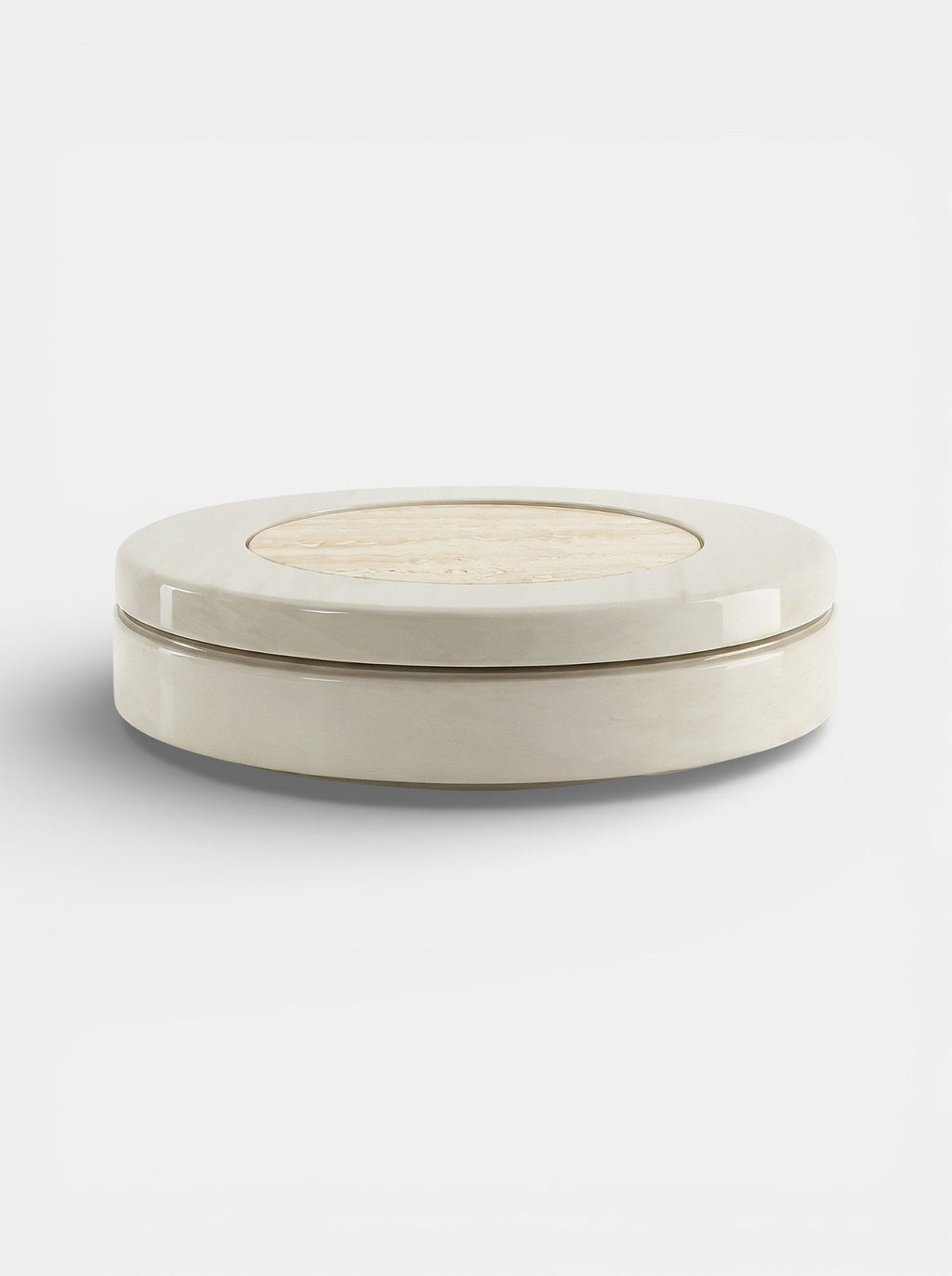 Off-white and travertine marble coffee table with modern sculptural form - Italian craftsmanship