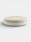 Off-white and travertine marble coffee table with modern sculptural form - Italian craftsmanship