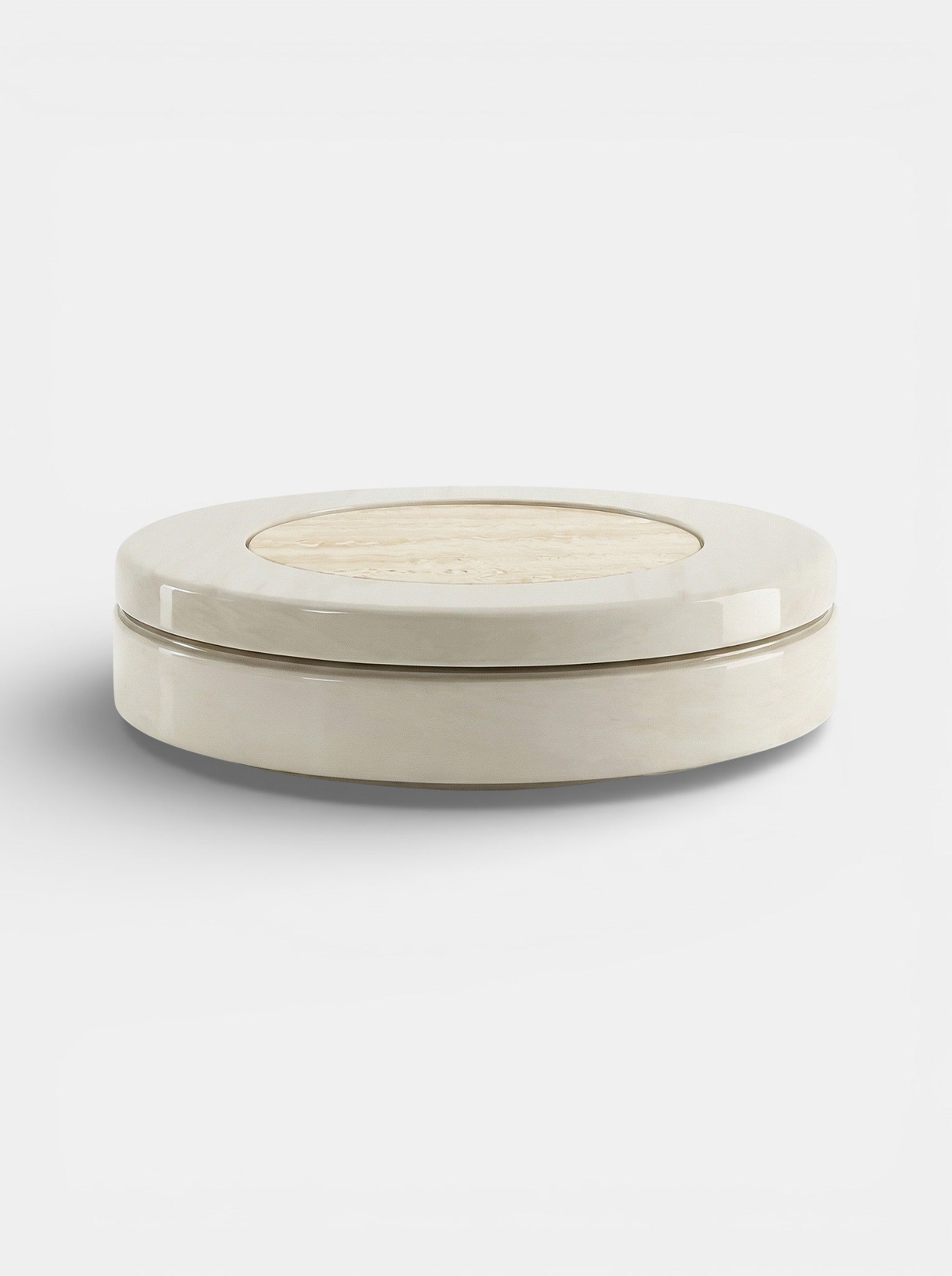 Off-white and travertine marble coffee table with modern sculptural form - Italian craftsmanship